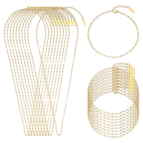Swyabi 20 PCS Gold Plated Necklace Bracelet Chains Bulk Stainless Steel Paperclip Chain with Extender for Jewelry Making - color: 2.5x6.5mm Gold