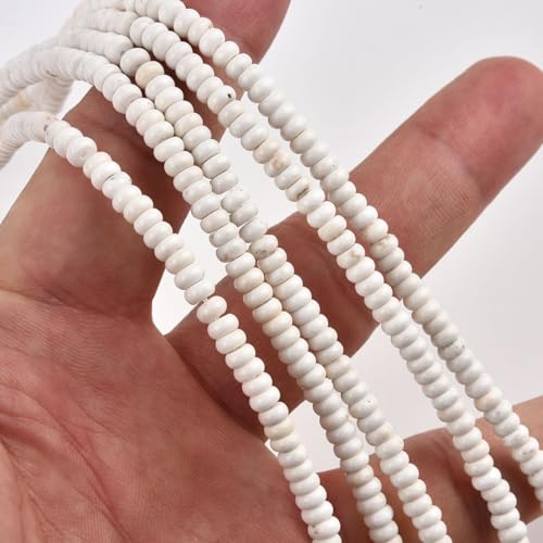170pcs 4x2mm Natural White Turquoise Disk Rondelle Spacer Stone Semi Precious Gemstone Loose Beads for Jewelry Making 15 Inch - color: White Turquoise