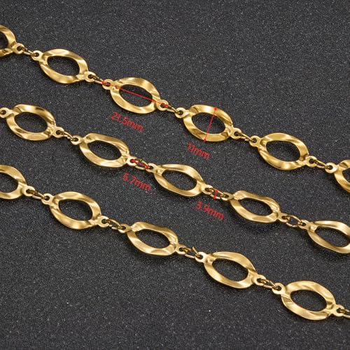 UMAOKANG 2 Meters Stainless Steel Gold Plated Chains for Jewelry Making Hollow Oval Chain Bulk on Spool - color: Gold Hollow Oval
