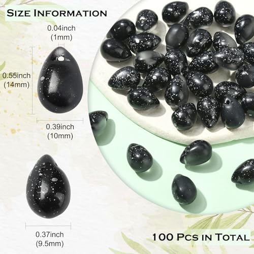 Ipotkitt 100 Pcs Two Tone Glass Drop Charms - Black Frosted & Spray Painted Crystal Teardrop Bead Charms for DIY Crafts & Jewelry Making - color: 100pcs-Frosted Teardrop Charms-Black