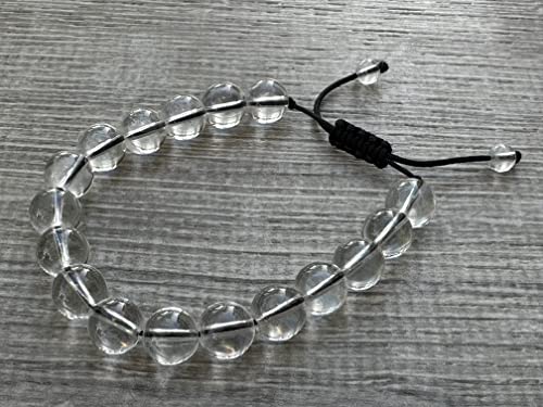 GAF TREASURES Grade A ++ Gemstone Round Bead Adjustable Bracelet 10mm, Genuine Crystal Bead Bracelet, Gift for Men & Women - color: Clear Quartz