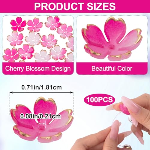 100pcs Cherry Blossom Beads, 5-Petal Pink Gradient Acrylic Flower Beads, Mini Spacer Hair Accessories Halloween Christmas for Bracelets Earring Jewelry Making - color: Pink Gradient