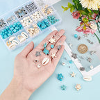 PH PandaHall 292pcs Turquoise Jewelry Making, Boho Ocean Beach Shell Bead Charms Starfish Mermaid Turtle Beads Summer Sea Dangle Pendant for Gift Bracelet Necklace Earring Anklet Craft Jewelry Making - color: Blue