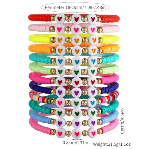 Friendship Bracelets Boho Stackable Bracelets for Women Surfer Heishi Clay Bead Bracelets Stretch Preppy Bracelets Colorful Boho Bracelets for Women - color: 12 pcs LOVE（night light)
