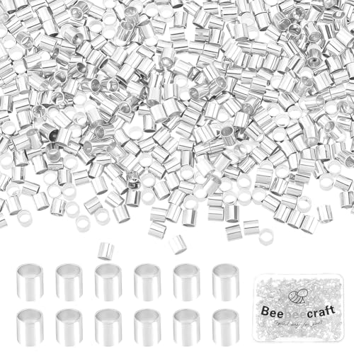 Beebeecraft 1 Box 1000Pcs Tube Crimp Beads 925 Sterling Silver Plated Brass Stopper Crimping Bead Column Positioning Beads for Jewelry Making DIY Crafts Findings, Tiny 2x2mm - color: Silver