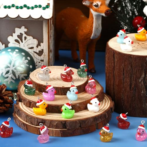 Augshy 64 Pcs Mini Christmas Ducks Charms, Luminous Glitter Resin Ducks Pendant Tiny Ducks Glow Mini Duck Ornaments for DIY Bracelet Necklace Jewelry Making Party Supplies - style: Christmas Ducks Style