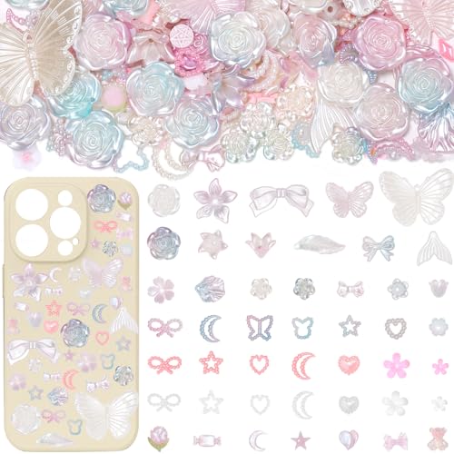 Cynailli 350 Pcs Assorted Resin Charms & Beads Kit - Pink, White, Light Pink - Flower, Butterfly, Heart, Moon, Star, Bow Shapes - DIY Craft & Jewelry Making - color: color-S3