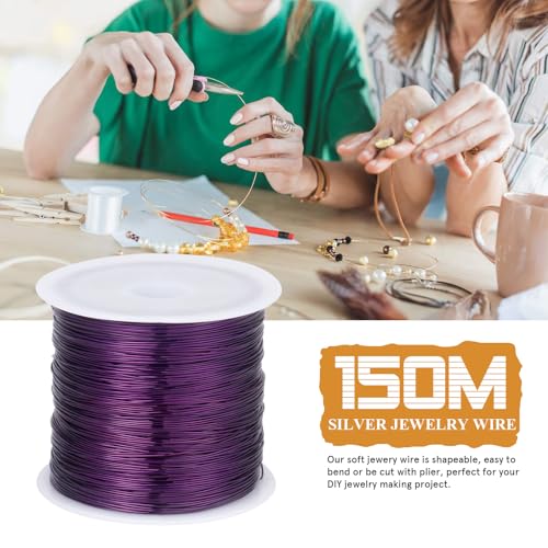 492FT Jewelry Wire 32 Gauge Tarnish-Resistant Copper Beading Wires Roll Bulk for DIY Crafts Jewelry Making, Purple Wire - color: Purple, size: 0.2mm