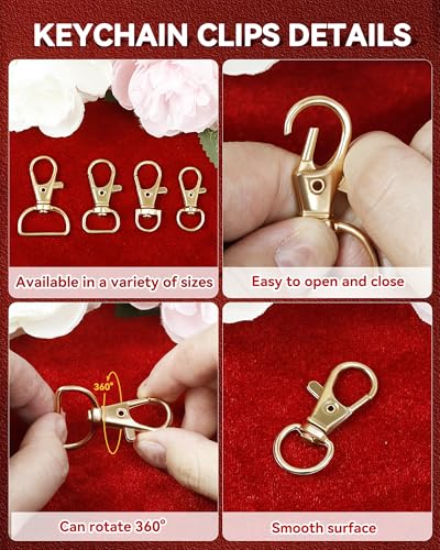 325PCS FIVEIZERO Keychain Making Kit - Keychain Clips with Key Ring, Lobster Claw Clasp, Swivel Snap Hook, Jumprings & Extender Chain for Crafts, DIY Projects & Purse Making Supplies (Gold) - color: gold