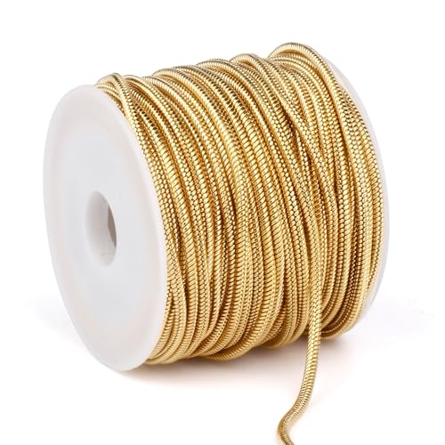 33 Feet Gold Snake Chains Roll, 2.0mm 18K Gold PVD Plated 304 Stainless Steel Round Snake Chain Bulk Spool for Jewelry Making DIY Craft - color: 2mm Gold Round Snake Chains