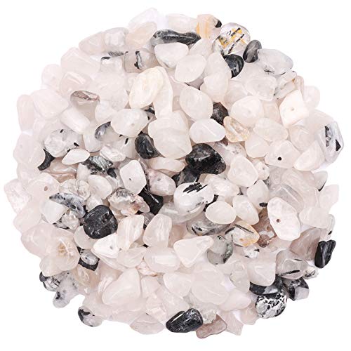 500 pcs Natural Chip Stone Beads, Black Rutilated 5-8 mm Irregular Gemstones Healing Crystal Loose Rocks Bead Hole Drilled for Jewelry Making Bracelet - color: Black Rutilated
