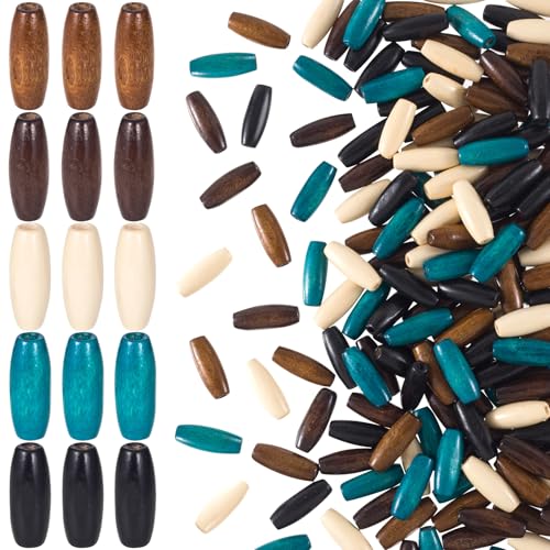 Pndeyo 100pcs Wooden Beads for Crafts, Large Hole Natural Wood Hair Beads, Colorful Wooden Spacer for Necklace Bracelet DIY Craft Handmade Decor- 5 Colors - color: 5 colors-100pcs
