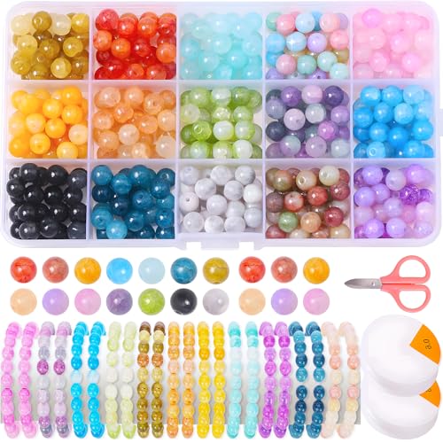 ZIRICHER 8mm Crackle Glass Beads - Smooth Round Crystal Beads for Jewelry Making,Loose Colored DIY Craft Glass Beads Set Supplies for Bracelets Necklaces Earrings Jewelry Making - color: multicolored-1