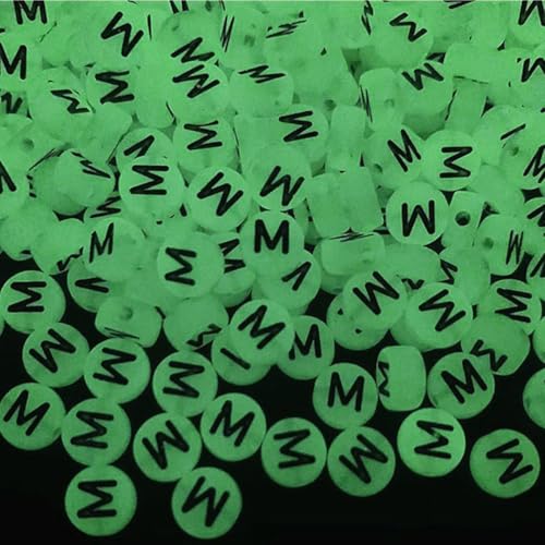 200PCS Letter Beads Glow in The Dark 4x7mm Acrylic Alphabet Letter M Beads for Jewelry Making Bracelet - color: M-200PCS