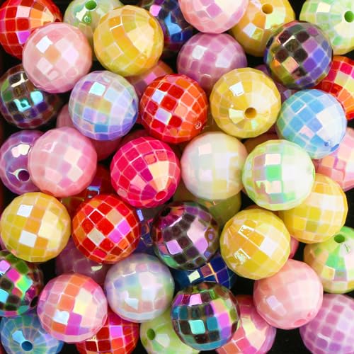 50PCS 16mm Acrylic Beads Colorful Disco Ball Beads Ab Color Bead for Jewelry Making Bracelet Necklace Earrings 70s 80s Costume Accessories