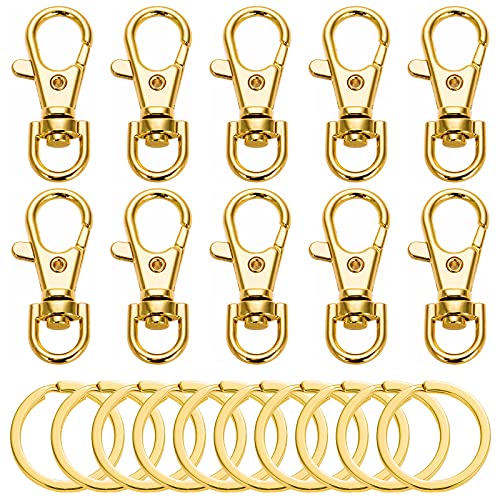 20pcs Swivel Clasps Lanyard Snap Hook with Key Ring Clip Lanyard Metal Lobster Claw Clasp Key Chain Rings for Crafts, Jewelry Making, Purses DIY (Gold)