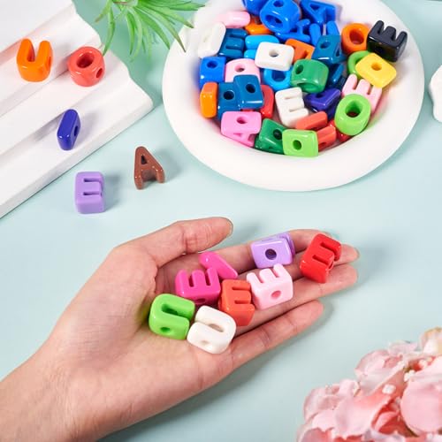 Cheriswelry 50Pcs Acrylic Letter Beads Large Hole European Bracelet Bead Vowel Alphabet Loose Spacer Beads 19.8-21mm for DIY Craft Necklace Keychain Making Hole:6.3mm - color: 10 Color