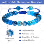 ANAYA AGATE Energy Protection Crystal Handmade Adjustable Bead Bracelet Perfect for Men, Women’s Christmas Gift - Gemstone Healing Stretch Bracelet Pulsera Para Hombre Mujer Stocking Stuffer - color: Lace Agate Blue