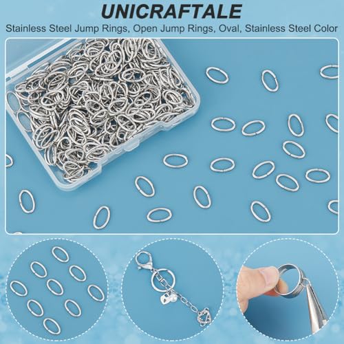 UNICRAFTALE 300 Pcs Stainless Steel Open Jump Rings 10x6mm Oval Jump Rings Open Rings for Jewelry Making DIY Craft Earring Bracelet Pendant Choker Jewelry Making Findings and Key Ring Chain - size: 10mm
