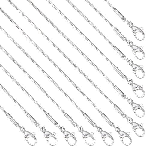 12 Pack Snake Chains Necklace Bulk Adjustable Stainless Steel Necklace Chain for DIY Jewelry Making - color: Silver 16 Inches