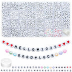 Looconi 1600pcs 31 Styles Acrylic Beads Letter Smiley Star Number and Heart Beads 7x4mm Black Alphabet on White for Jewelry Making - color: White