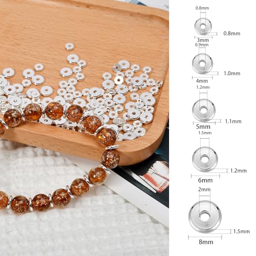 14K Gold Flat Spacer Beads, Disc Spacer, Gold Plated Solid Brass Beads for DIY Bracelet, Necklace Jewelry Making - color: Silver, size: 3mm