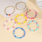 COLORFUL BLING 5-12Pcs Bohemian Love Heart Bead Bracelets for Women Vinyl Disc Heishi Surfer Stackable Stretch Bracelet Summer Beach Boho Jewelry - color: 7pcs half colorful