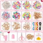 WATINC DIY Keychain Making Kit with Tools - 980PCS Craft Supplies with Charms, Alphabet Beads, Key Rings, Clips, Scissors to Make Bag Charms, Lip Gloss Organize Keychain, Jewelry Gifts for Teens