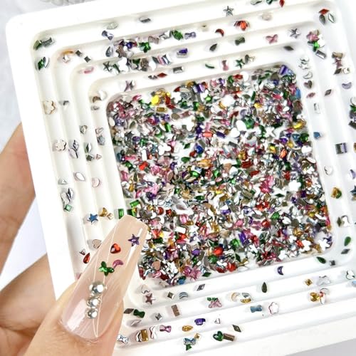 2000PCS Colorful Rhinestones Nail Art Charms Multi Shape Crystal Flat Back Nail Gems 3D Mini Heart Star Flower Nail Diamonds Kawaii Nail Crafts Acrylic Nail Rhinestone Diamonds for Women Nail - color: Mini-8