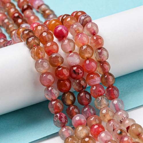 62pcs 6mm Natural Agate Beads Strands Faceted Round Small Loose Crystal Gemstone Bead Spacer for DIY Jewelry Making Accessories Orange Red - color: Orange Red