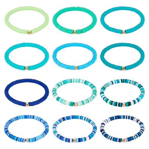 Elecrelive Glass Round Beaded Bracelet Set Clay Beaded Bracelets Stretch Bracelets - color: Blue, Clay