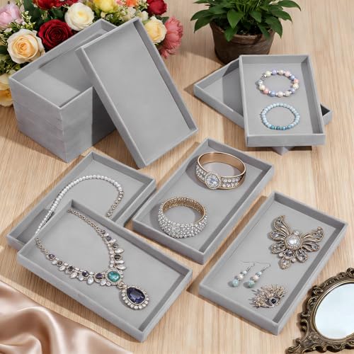 20Pcs Small Velvet Jewelry Tray, 8.3x4.9x0.9Inch Jewelry Storage Display Trays Jewelry Drawers Organizer Trays Desktop Decorative Tray for Earring Ring Necklace Bracelet, Grey (1 grid)
