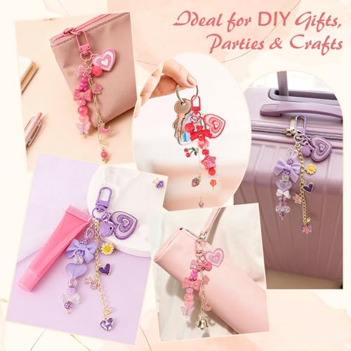 Ecoofor 458 Pcs Keychain Making Kit — Includes 19 Keychain Clips, 25 Extender Chains, 80 Charms, Beading Accessories, Jewelry Pliers — DIY Bag Charms & Jewelry Craft Kit Supplies - color: Four-Color Vibrance Set