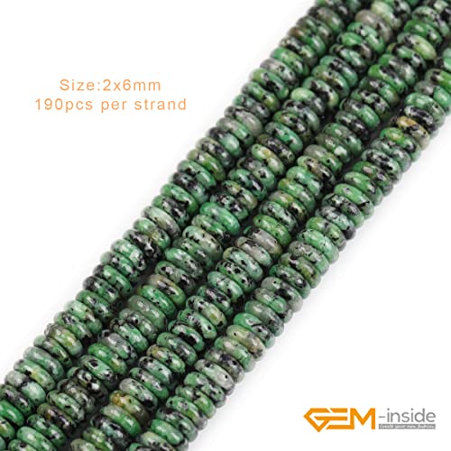 GEM-Inside 2x6mm Natural Green Zoisite Stone Semi-Gemstone Heishi Disc Rondelle Spacer Beads for Jewelry Making Full 15" Strand Energy Stone Healing Power Crystal - color: Green Zoisite