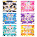 LUYI 32 Pcs Preppy Jewelry Bracelets for Women Clay Bead Colorful Surfer Heishi Bracelet Set Stackable Beaded Friendship Stretch Bracelets Boho Y2K Summer Beach Elastic Layering Bracelets - style: 48PCS-Bracelets