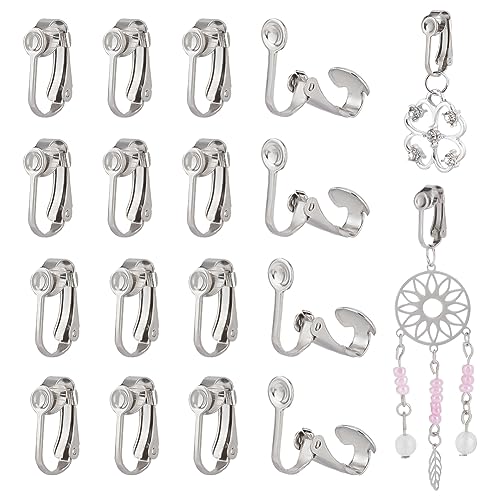 UNICRAFTALE 70Pcs 304 Stainless Steel Clip-on Earring Converter Components Hypoallergenic Round Earring Clip Backs DIY Earring Making for Women Non-Pierced Ears - color: Steel Color