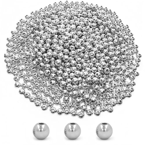 Amaney 500pcs 6mm Smooth Round Beads Silver Spacer Loose Ball Beads for Bracelet Jewelry Making Craft - color: Silver-6mm, size: 6mm