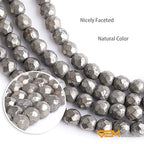 GEM-Inside 4mm Pyrite Beads Crystal Stone Faceted Round Genuine Loose Beads for Bracelet Necklace Jewelry Making 15" - color: Gray Pyrite, size: 4mm