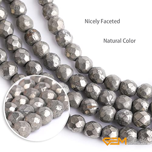 GEM-Inside 4mm Pyrite Beads Crystal Stone Faceted Round Genuine Loose Beads for Bracelet Necklace Jewelry Making 15" - color: Gray Pyrite, size: 4mm
