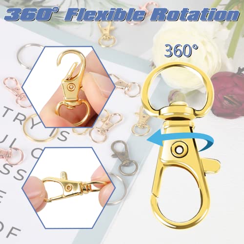 AUGSUN 100PCS Swivel Clasps Lanyard Snap Hooks with Key Rings, Key Chain Clip Hooks Lobster Claw Clasps for Keychains Jewelry DIY Crafts (Multicolor) - color: Multicolor