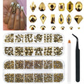 qiipii Old Golden Nail Rhinestones 120 Multi Shapes Flatback Gems K9 Glass Stones Metallic Gold Round Beads Diamonds Jewels Crystals w Pick Pen Charms for Nails Faces Eyes Makeup Crafts Clothes Shoes - color: Metallic Golden, size: A Set