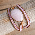 YGLINE Women Boho Handmade Natural Stone Crystal Leather Bead Wrap Bracelets Collection - color: Rose Quartz-3w