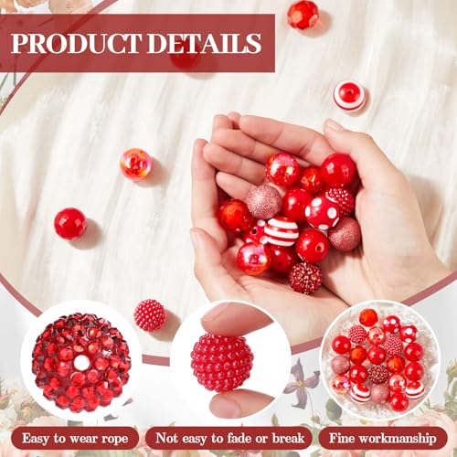 Ferreve 20 Pcs Chunky Bubblegum Beads 20mm Focal Pen Large Rhinestone Pearl Beads for DIY Beadable Pen School Jewelry Making Keychain Craft Making(Red) - color: Red