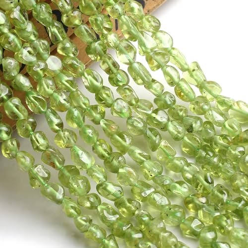 HAAMIIQII Natural Green Peridot Pebble Stone 4-6mm Small Irregular Freeform Tumbled Loose Gemstone Beads for Jewelry Making Strand 15 Inch (75-80pcs) - color: Green Peridot