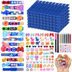 JOICEE 80 Set Cheer Pins Spirit Clips,80 Clothes Pins 126 Mini Resin Animals Bows Daisy and Stickers Pen Over 300 Beads Pearls for Cheerleading Backpacks Ribbon Team Classroom Cheer Gifts Bulk(Blue) - color: Blue