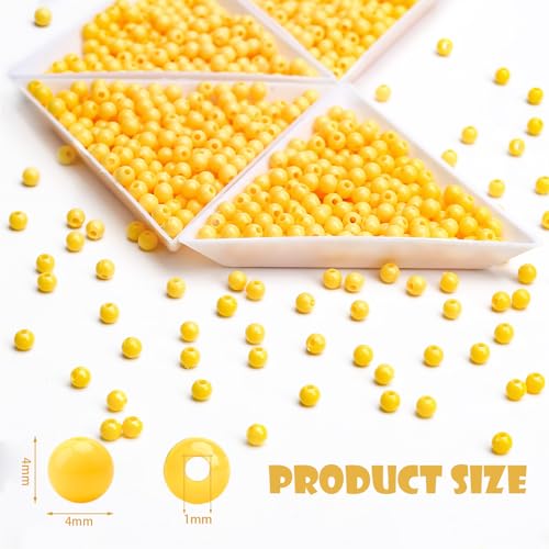 BONNY BOXX 2000PCs 4MM Smooth Yellow Acrylic Round Beads, Plastic Resin Bubblegum Balls Chunky Gumball Beads for Necklace and Bracelet Making, Crafting Supplies - color: Smooth Yellow, size: 4MM