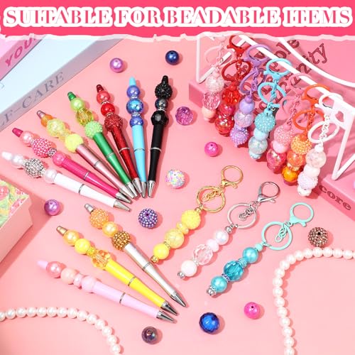 Huquary 270 Pcs Beads for Pens Rhinestone Bubblegum Beads Mixed Crystal Resin Sugar Chunky for Beadable Keychains DIY Craft Jewelry Making Supplies - color: Classic Colors