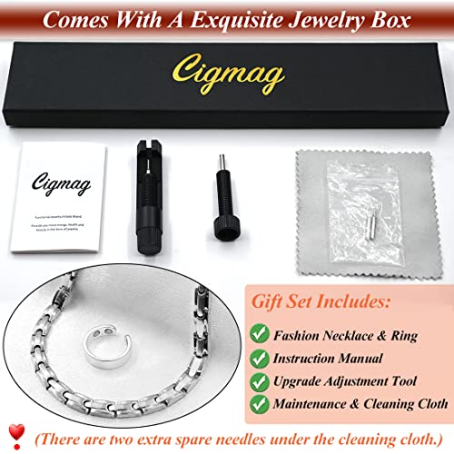 Titanium Necklace for Men Women - Magnetic Necklace Stainless Steel Ultra Strength Magnets - with Adjustable Sizing Tool and Present Box - color: Silver