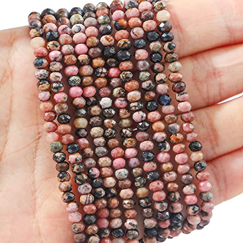 BEADIA Natural Rhodochrosite Beads 4x2mm 120pcs Faceted Rondelle Loose Semi Gemstone Beads for Jewelry Making Design - color: Rhodochrosite