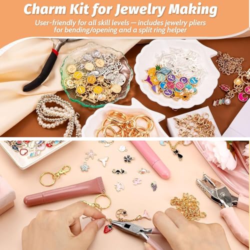 ZOODAMAI 544-Piece Charms Lip Gloss Keychain Making Kit -DIY Craft Supplies,Jewelry Making Kit | Includes Storage Box & 5 Velvet Drawstring - size: 544PCS